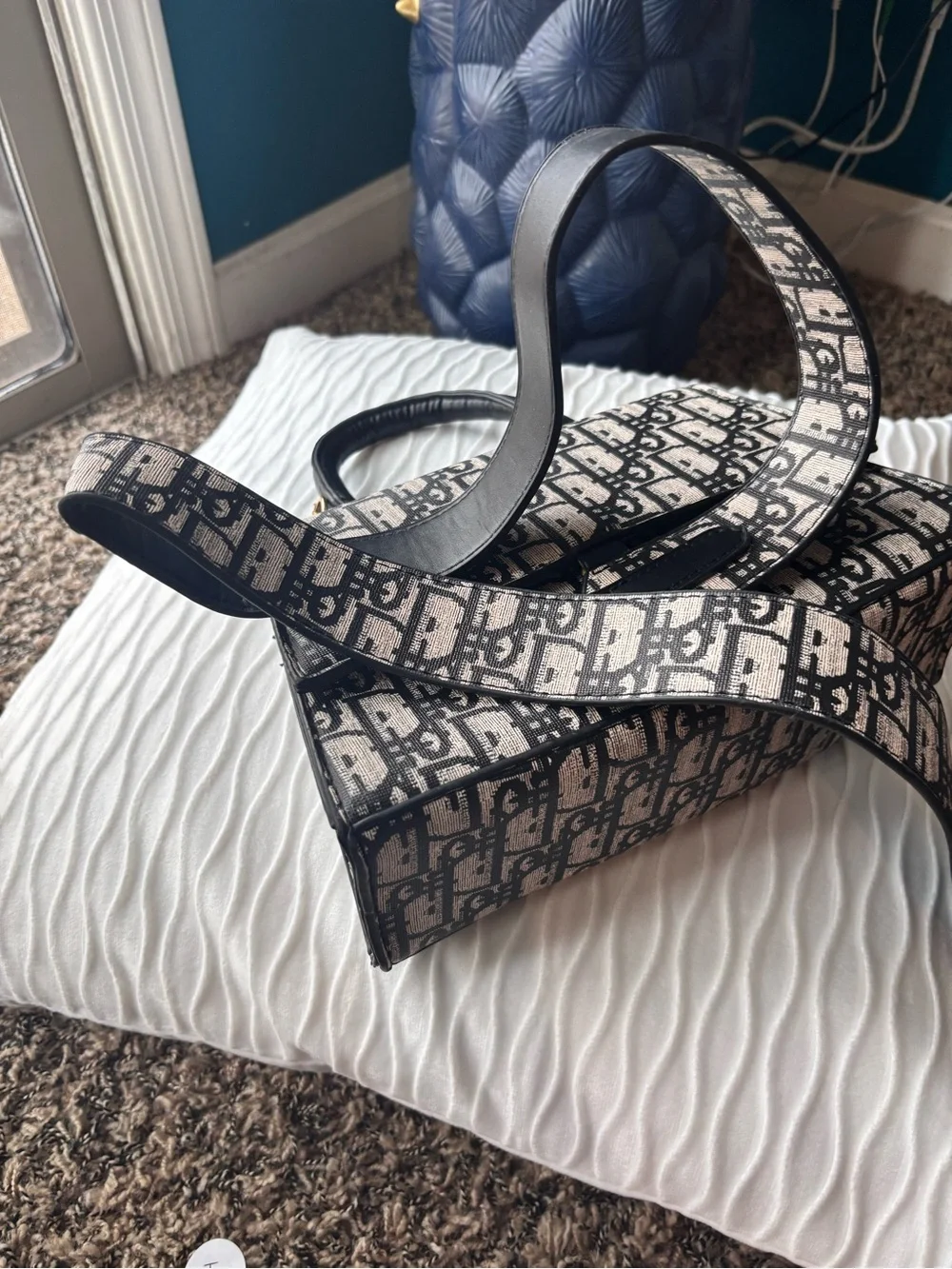 Inspired Dior bag Black and Beige Logo Top-Handle Satchel with Gold 'D' Accent